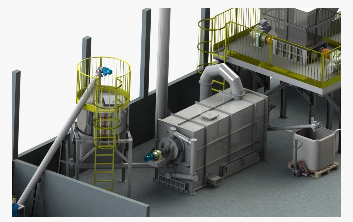 Detalhe do reator de ultra desidratação e do silo de descarga